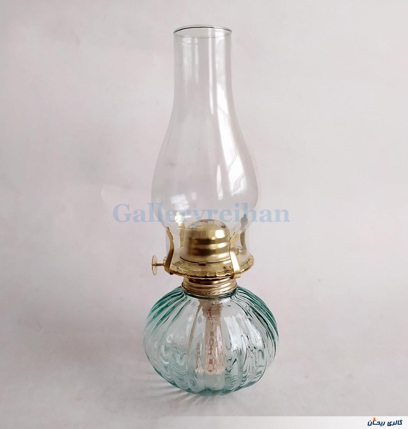 چراغ نفتی زیبا طرح شیاردار سبز آبی کمرنگ