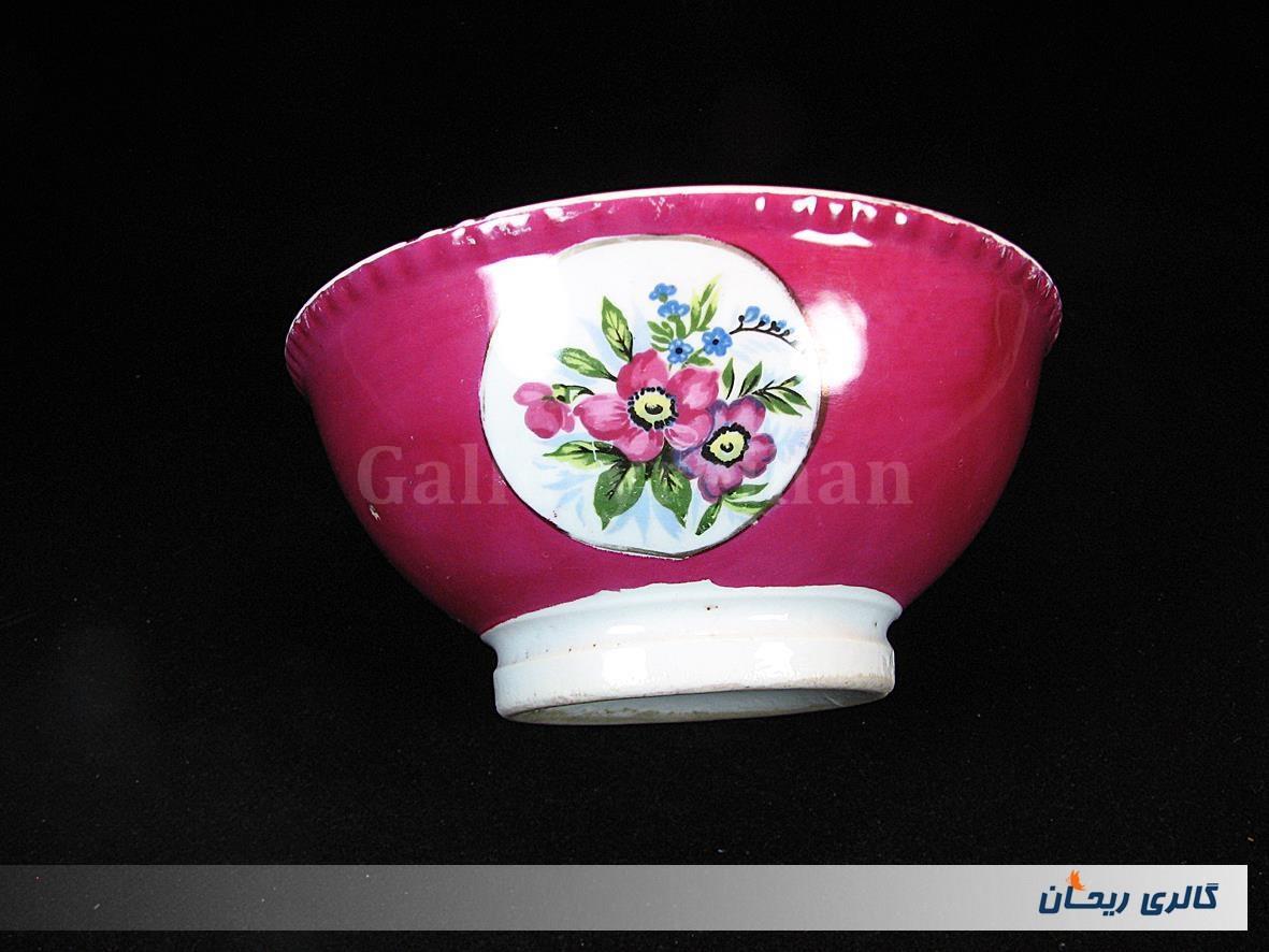 کاسه بزرگ لاکی رنگ طرح گل قدیمی و زیبا 