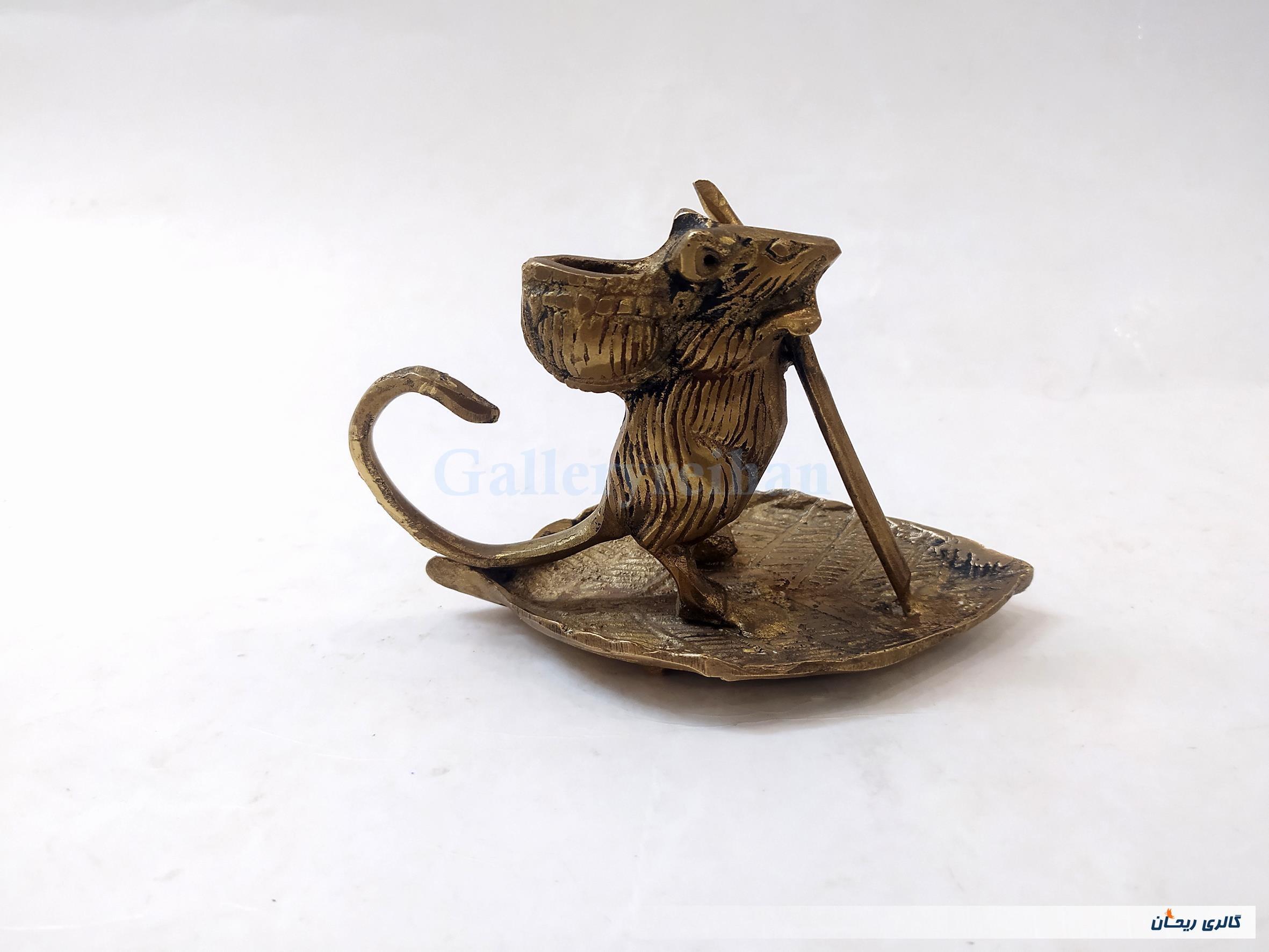 مجسمه موش و برگ درخت برنجی 