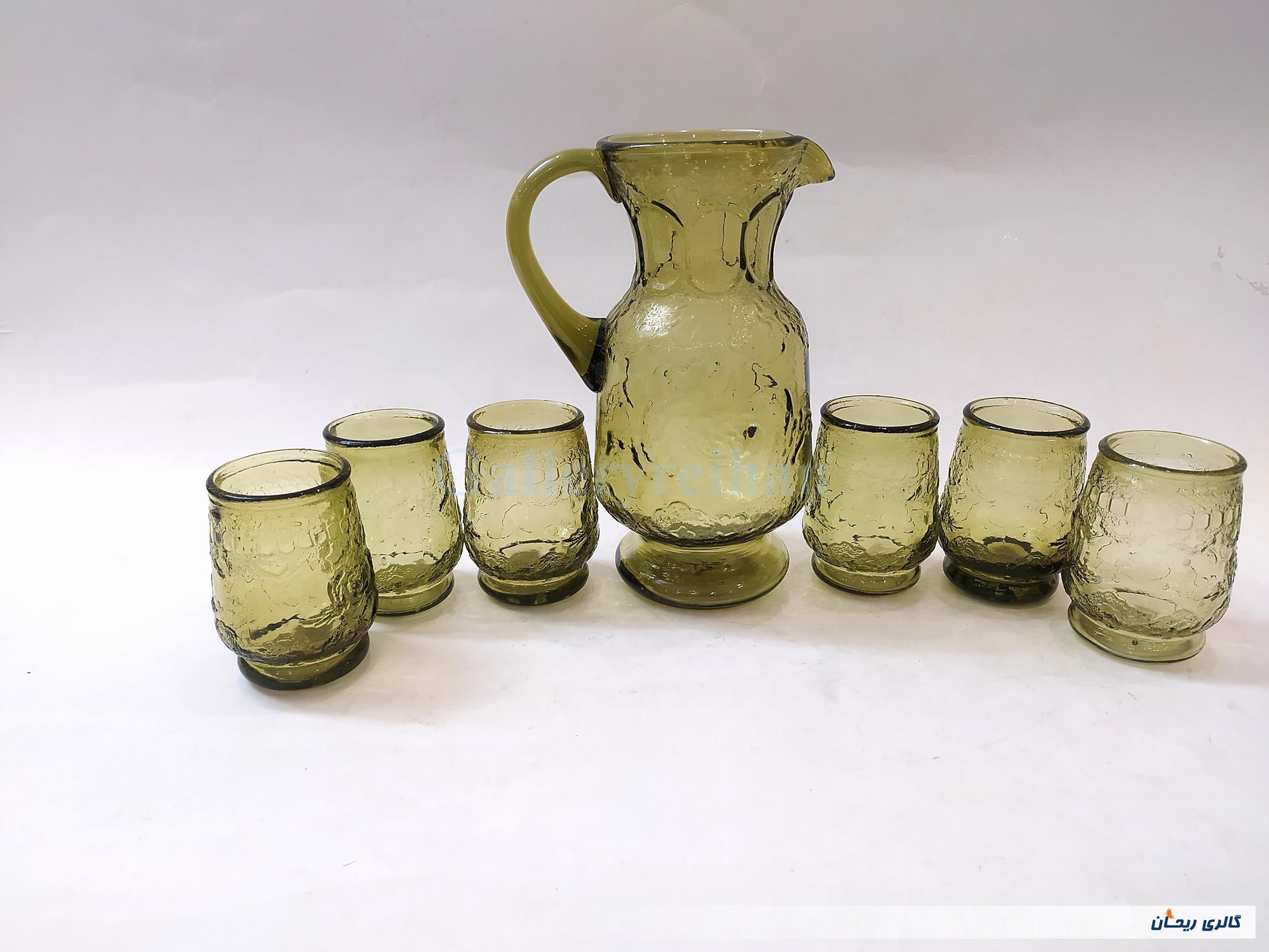 سرویس پارچ و لیوان قدیمی ایرانی رنگ سدری 