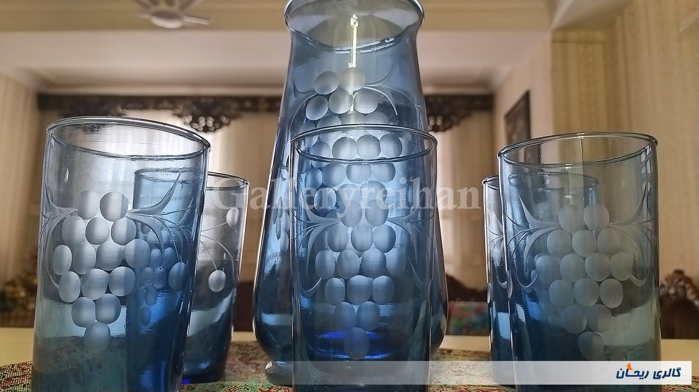 سرویس پارچ و لیوان قدیمی تراش دست انگوری 