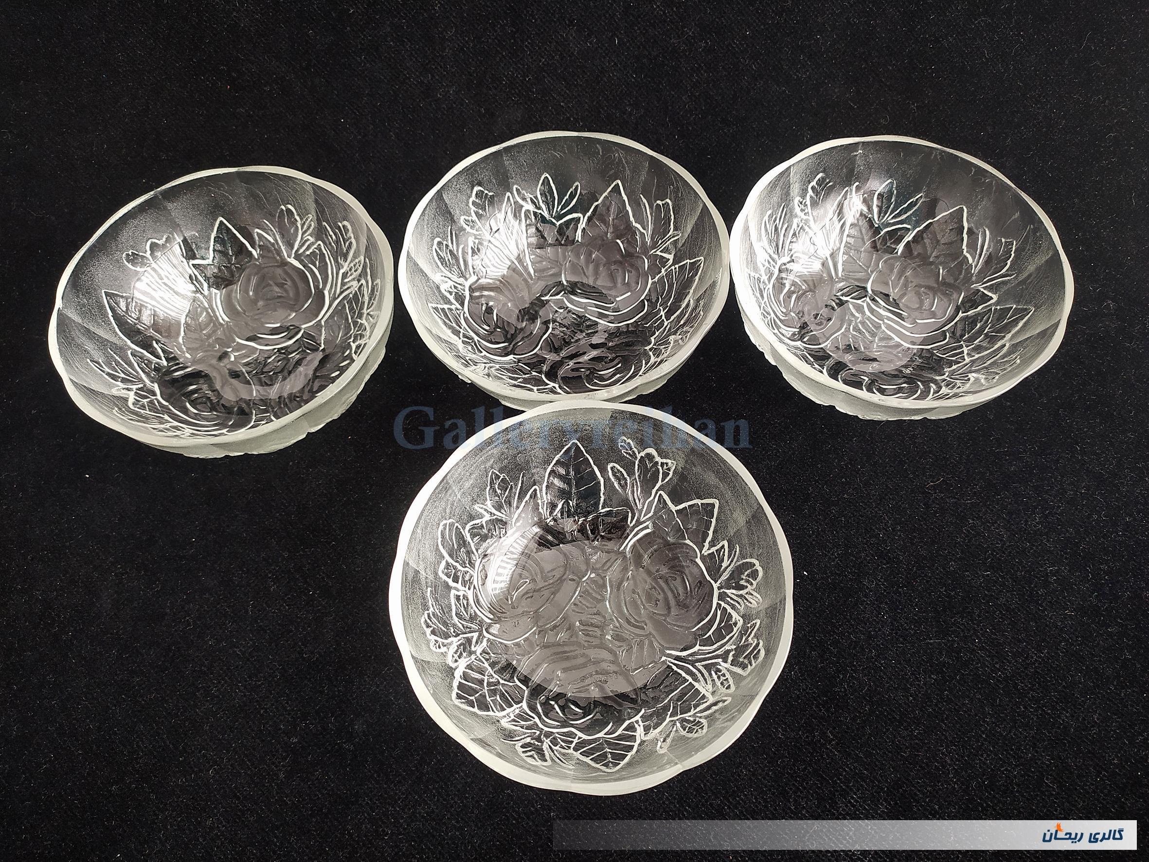 4عدد کاسه بلور قدیمی طرح گل مات و براق 