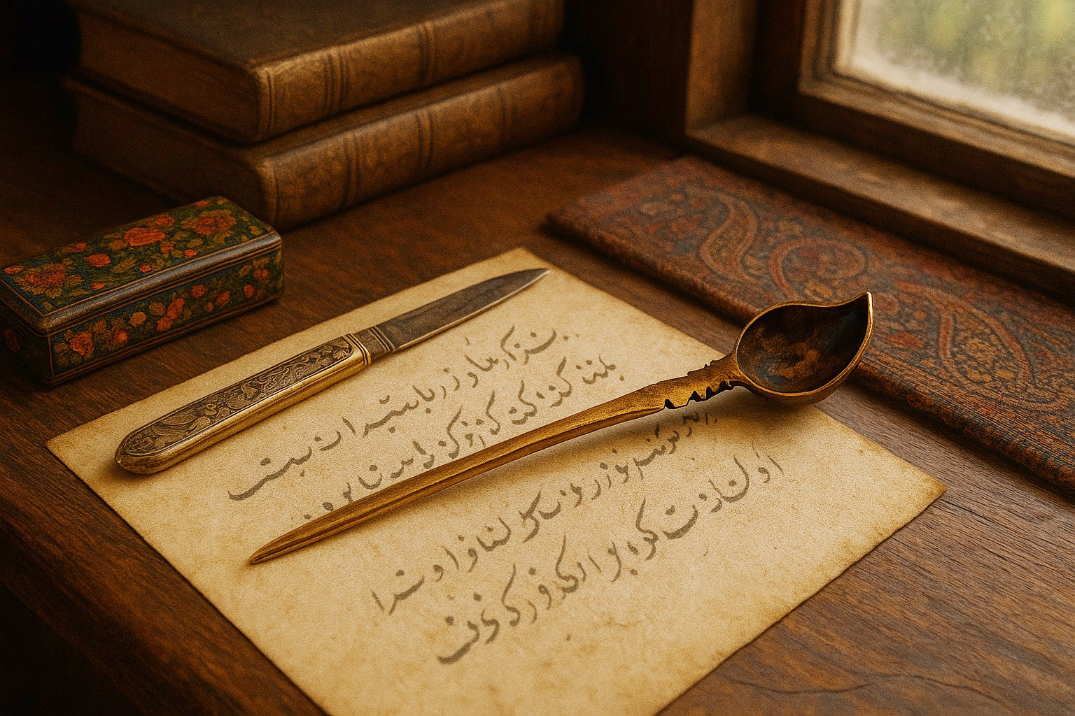 ملواق یا قاشق برنجی مخصوص قلمدان اساتید 