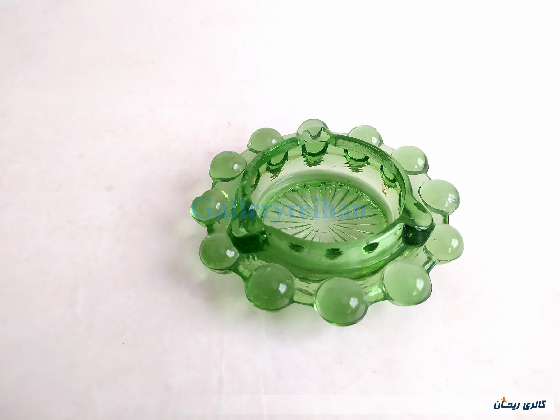 زیر سیگاری شیشه ای سبز تیله ای قدیمی 