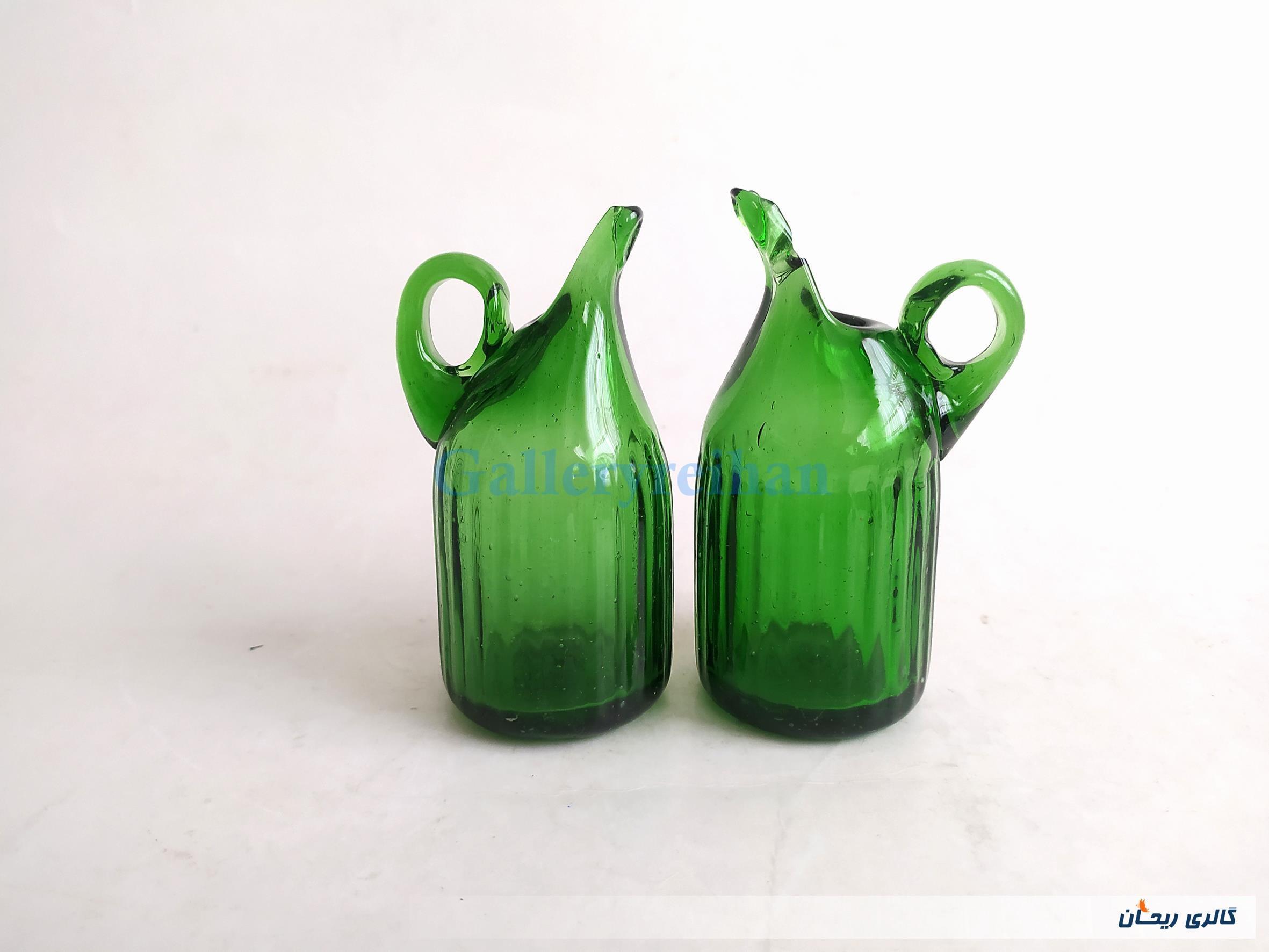 جفت آبلیموخوری دستساز شیشه ای سبز رنگ