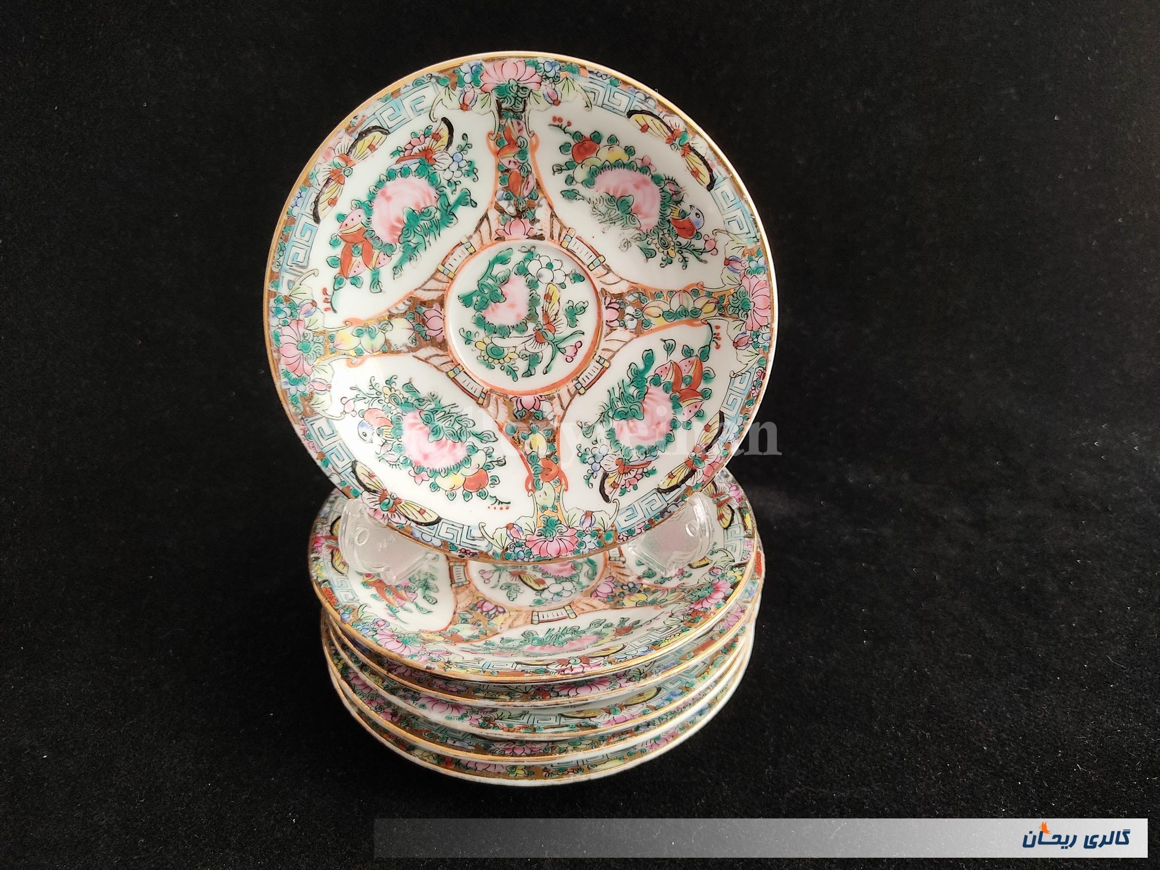 شش عدد نعلبکی طرح گل مرغ رنگ دستی