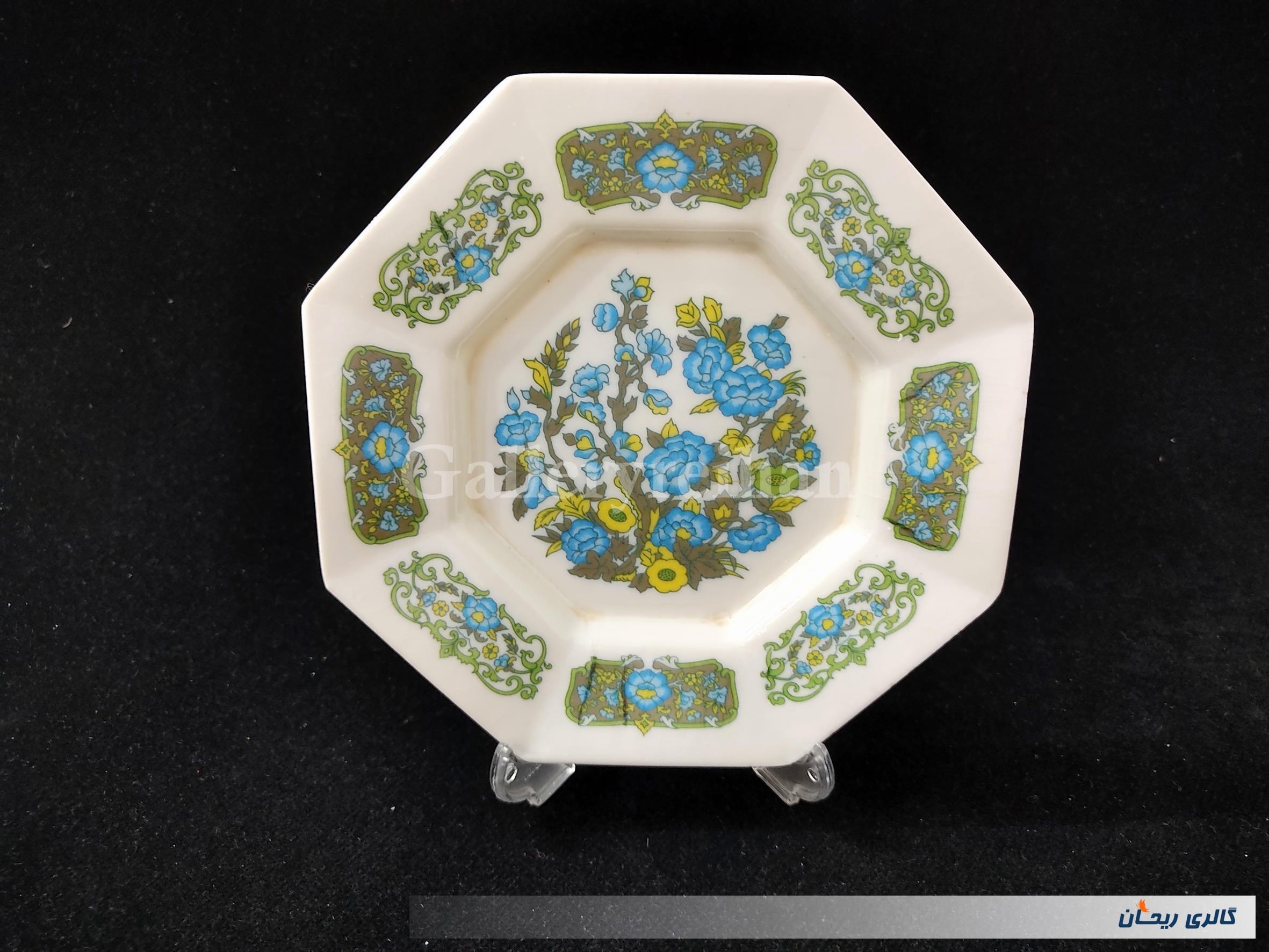 دیوارکوب ملامین قدیمی طرح گل آبی 8 ضلعی 