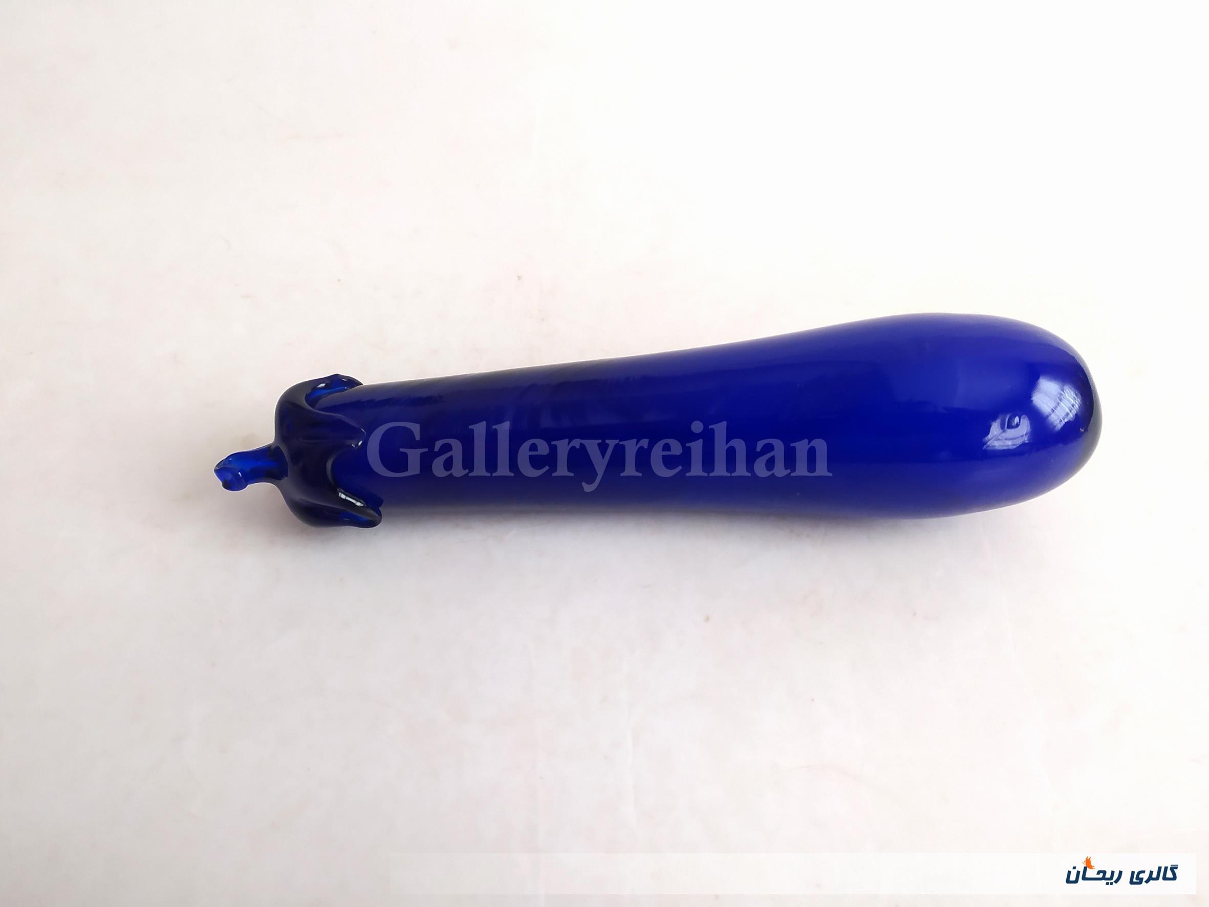 بادمجان کشیده شیشه ای دستساز قدیمی آبی