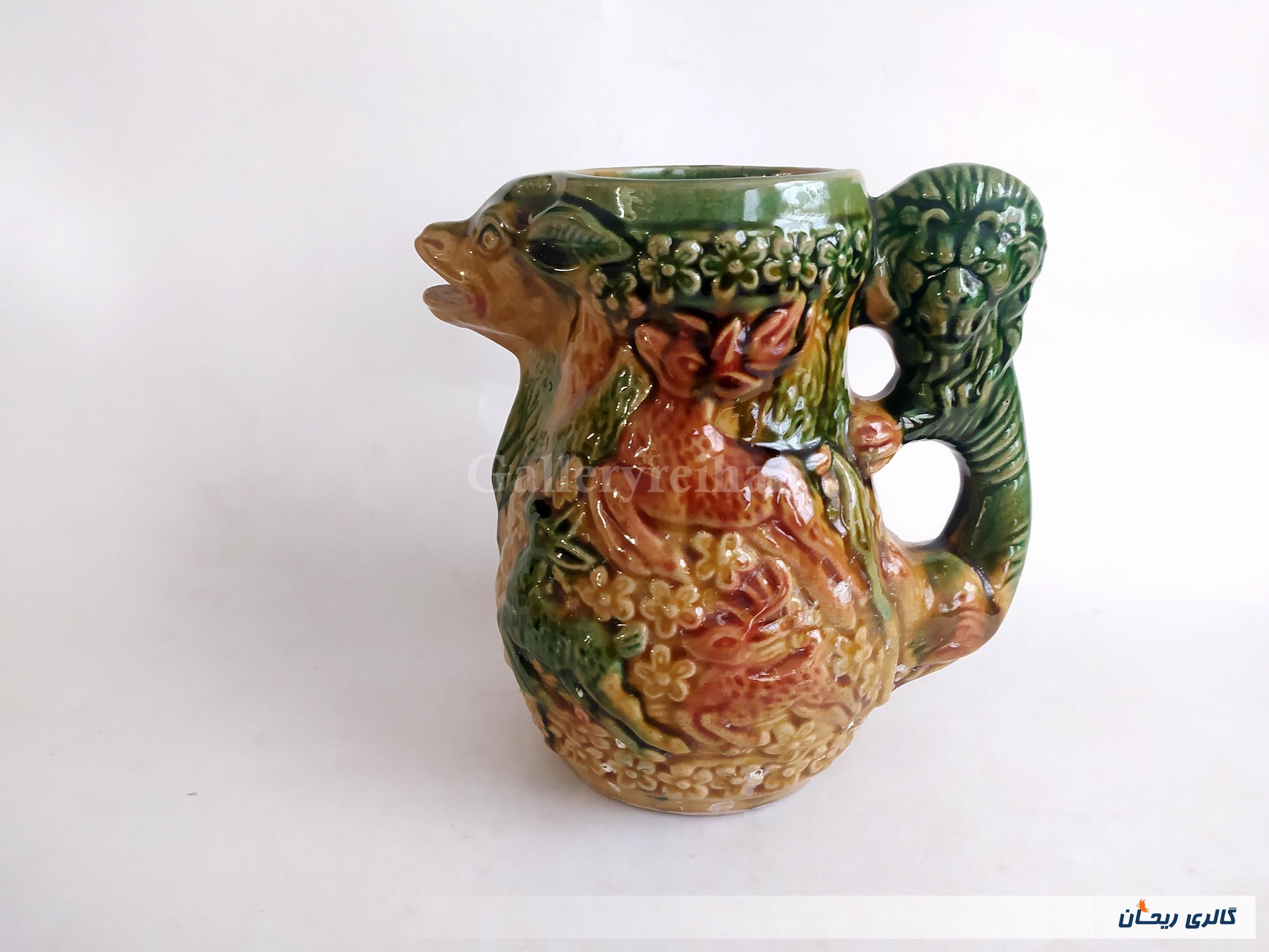 پارچ سرامیکی کمیاب گوزن و شیر قدیمی زیبا 