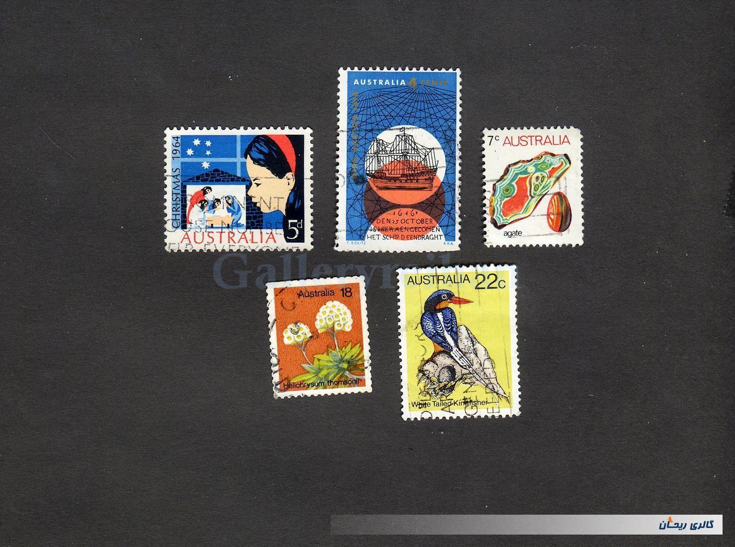 5 عدد تمبر مختلف مربوط به کشور استرالیا 