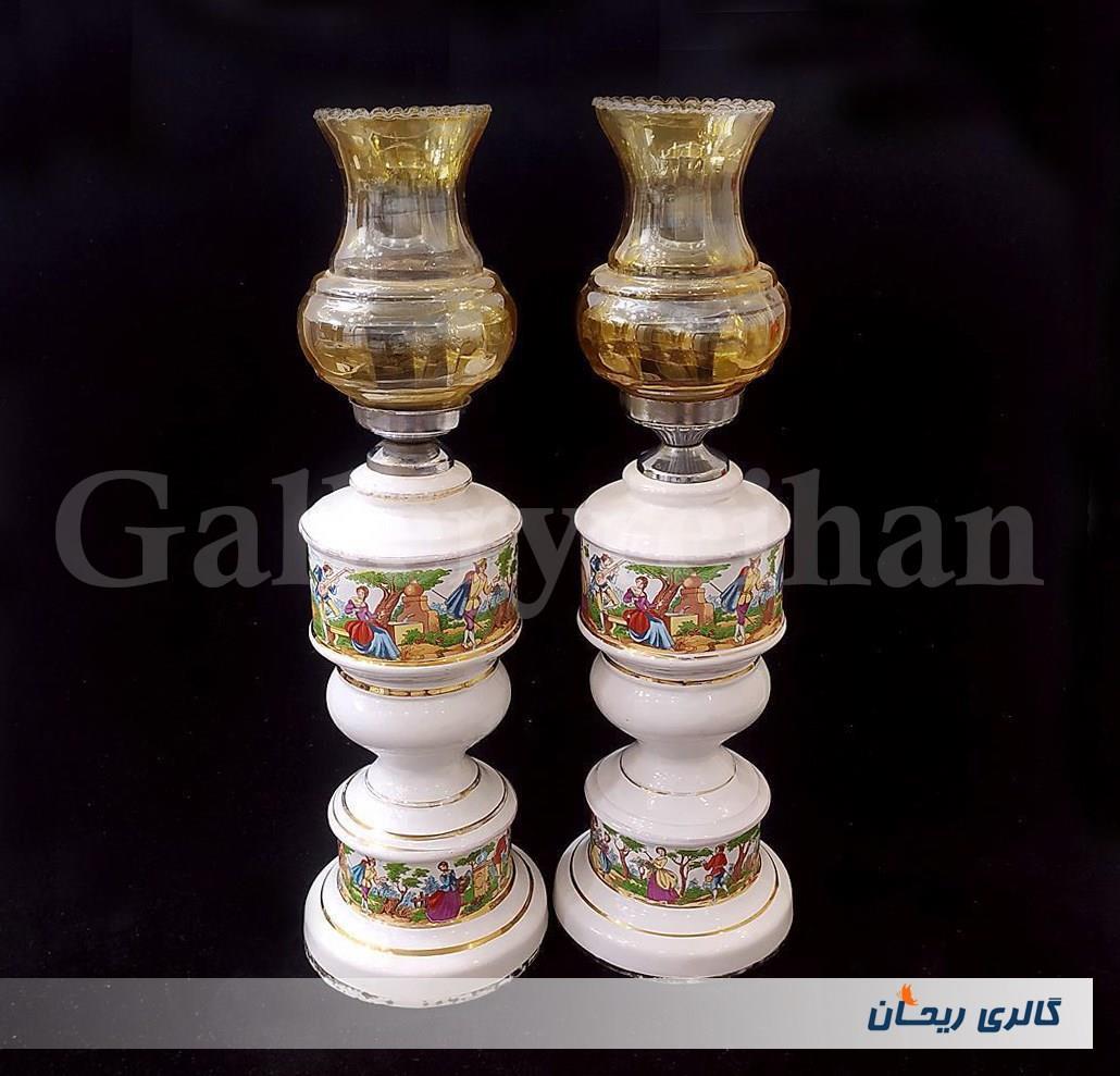 جفت چراغ لاله سرامیکی و برقی دل و دلبر 