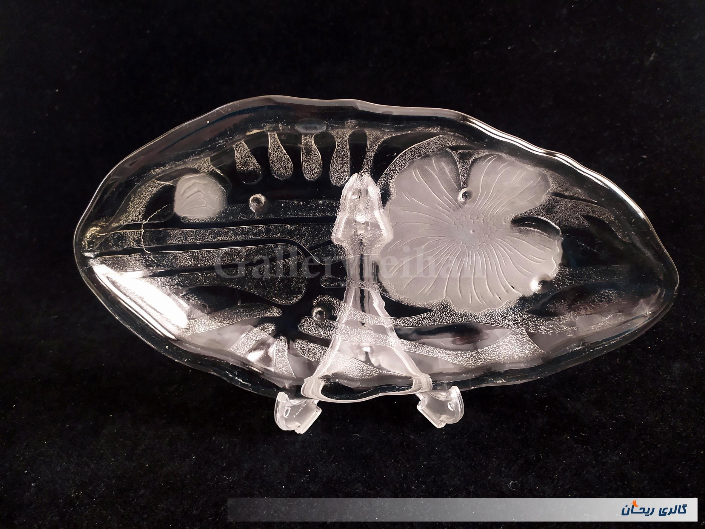 دیس بلوری یا خرما خوری طرح گل شقایق دورنگ 