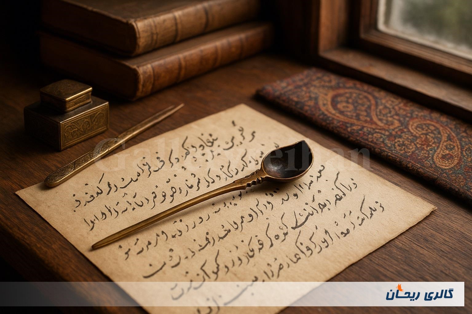 ملواق یا قاشق برنجی مخصوص قلمدان اساتید