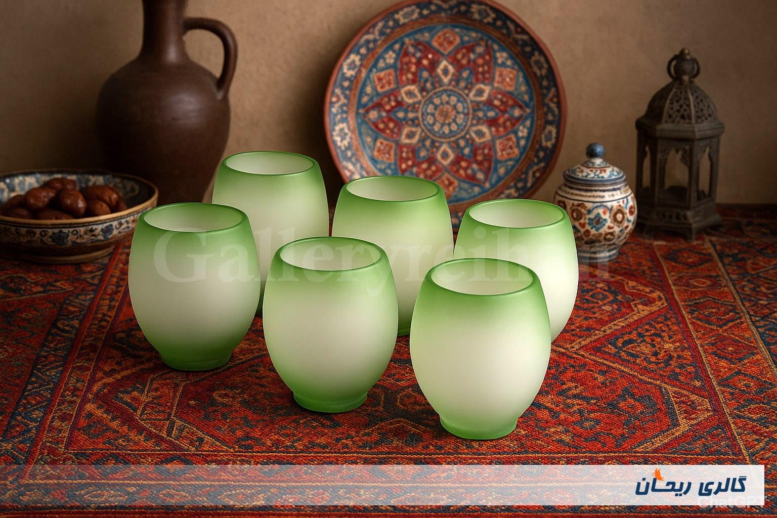 6عدد لیوان دستساز قدیمی مات رنگ پسته ای 