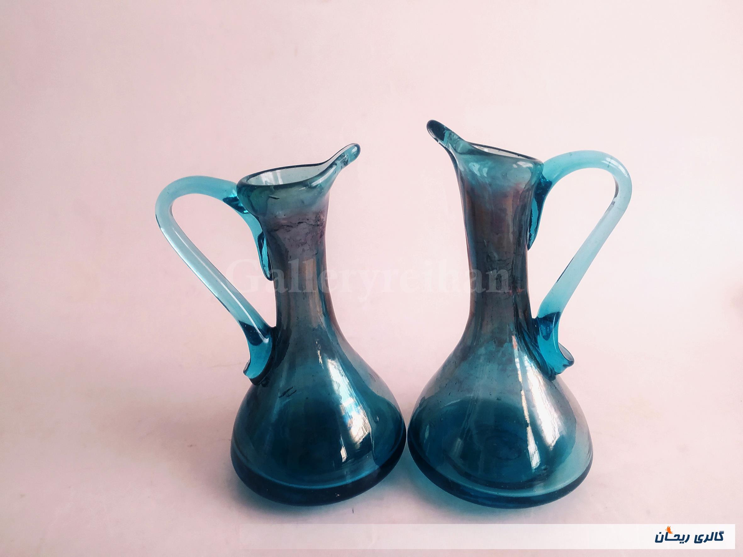 2 پارچ مینیاتوری دستساز شیشه ای آبی 