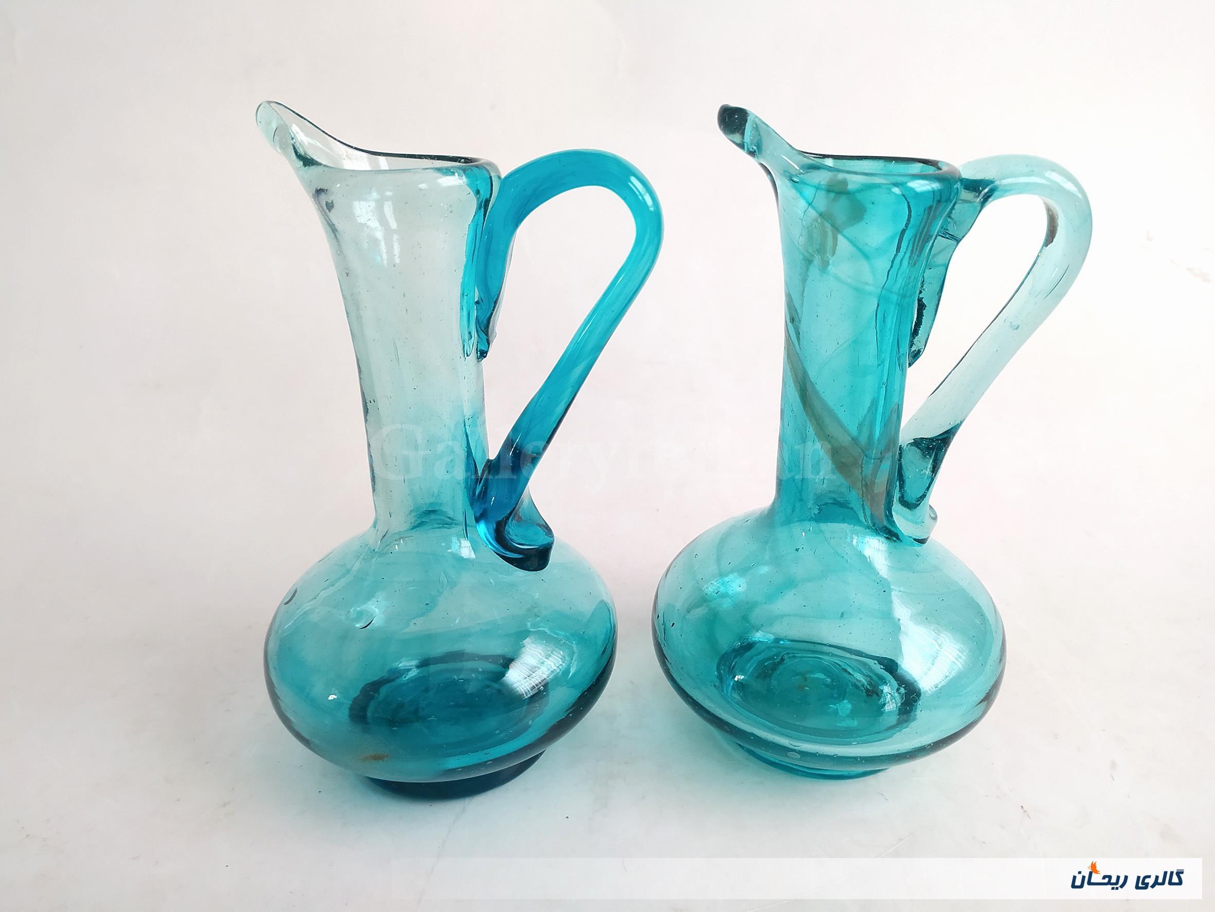 2 پارچ مینیاتوری دستساز شیشه ای آبی