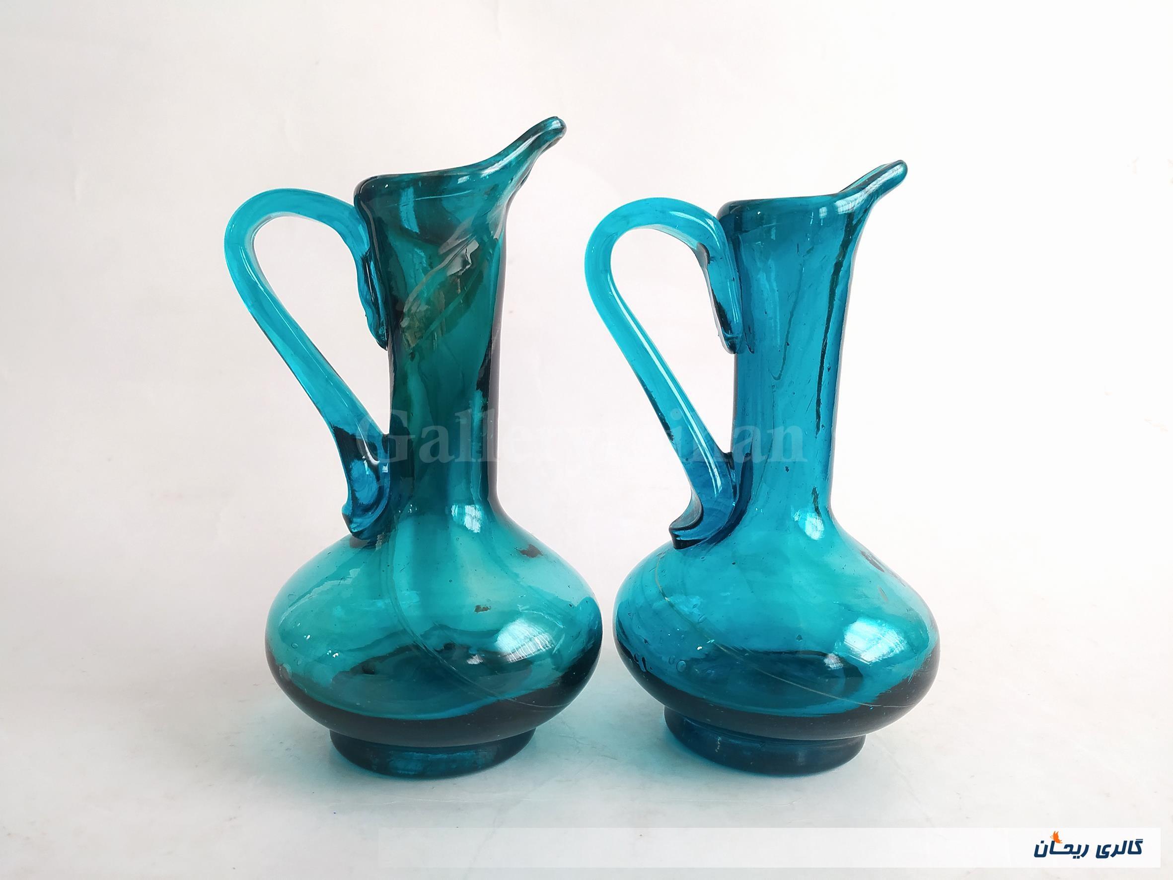 2 پارچ مینیاتوری دستساز شیشه ای آبی 