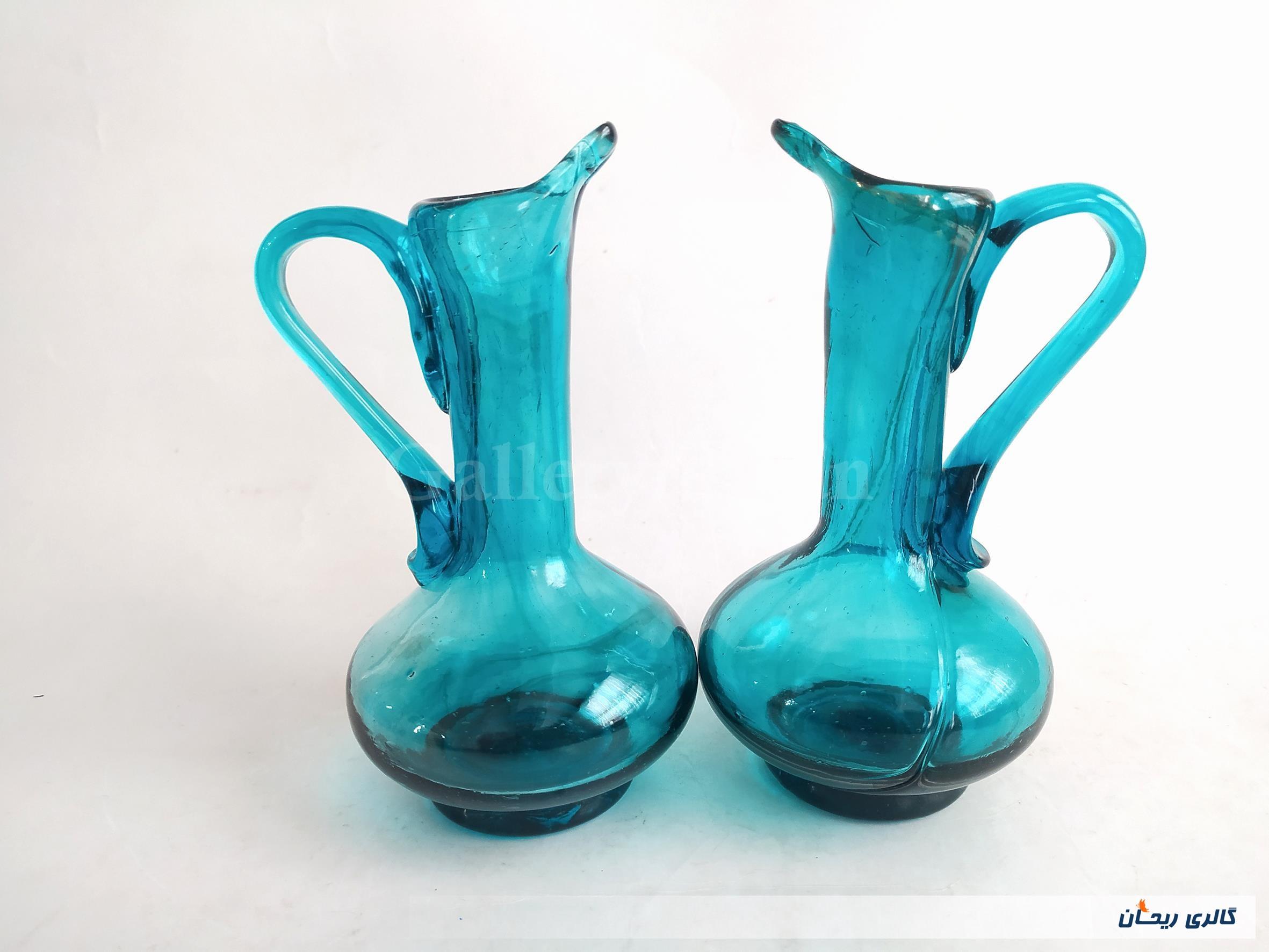 2 پارچ مینیاتوری دستساز شیشه ای آبی 