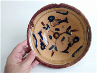  کاسه سفالی میبد کاردست نقاشی شده لعابدار