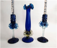 گلدان و شمعدان دست ساز شیشه ای قدیمی