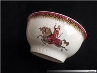 کاسه چینی قدیمی طرح شکارگاه لاکی رنگ