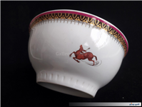 کاسه چینی قدیمی طرح شکارگاه لاکی رنگ