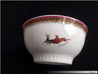 کاسه چینی قدیمی طرح شکارگاه لاکی رنگ