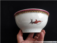 کاسه چینی قدیمی طرح شکارگاه لاکی رنگ