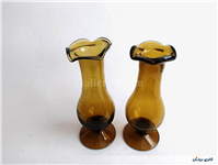2عدد گلدان پایه دار قدیمی دستساز قهوه ای 