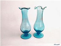 یک جفت گلدان پایه دار قدیمی دستساز آبی 