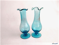 یک جفت گلدان پایه دار قدیمی دستساز آبی 