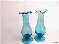 یک جفت گلدان پایه دار قدیمی دستساز آبی 