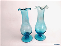 یک جفت گلدان پایه دار قدیمی دستساز آبی 