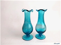 2 گلدان پایه دار قدیمی دستساز آبی پررنگ 