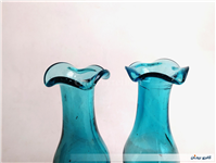 2 گلدان پایه دار قدیمی دستساز آبی پررنگ 
