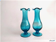 2 گلدان پایه دار قدیمی دستساز آبی پررنگ 