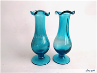 2 گلدان پایه دار قدیمی دستساز آبی پررنگ 