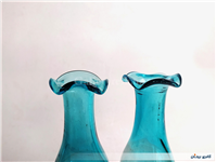2 گلدان پایه دار قدیمی دستساز آبی پررنگ 