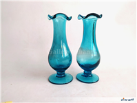 2 گلدان پایه دار قدیمی دستساز آبی پررنگ 