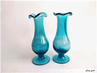 2 گلدان پایه دار قدیمی دستساز آبی پررنگ 