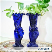 2 گلدان شیشه ای کبالتی دست دلبر قدیمی 