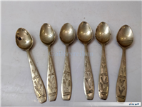 6 قاشق قلمدار قدیمی برنجی دستساز مهردار 