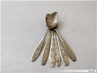 6 قاشق قلمدار قدیمی برنجی دستساز مهردار 