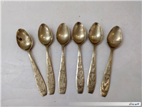 6 قاشق قلمدار قدیمی برنجی دستساز مهردار 