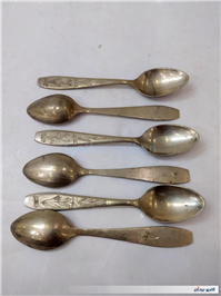 6 قاشق قلمدار قدیمی برنجی دستساز مهردار 