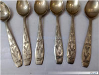 6 قاشق قلمدار قدیمی برنجی دستساز مهردار 