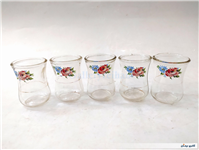 5 استکان قدیمی کمرباریک ایرانی گلدار 