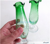 2عدد گلدان پایه دار آبگز سبز دستساز 