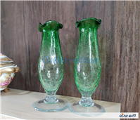 2عدد گلدان پایه دار آبگز سبز دستساز 