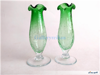 2عدد گلدان پایه دار آبگز سبز دستساز 